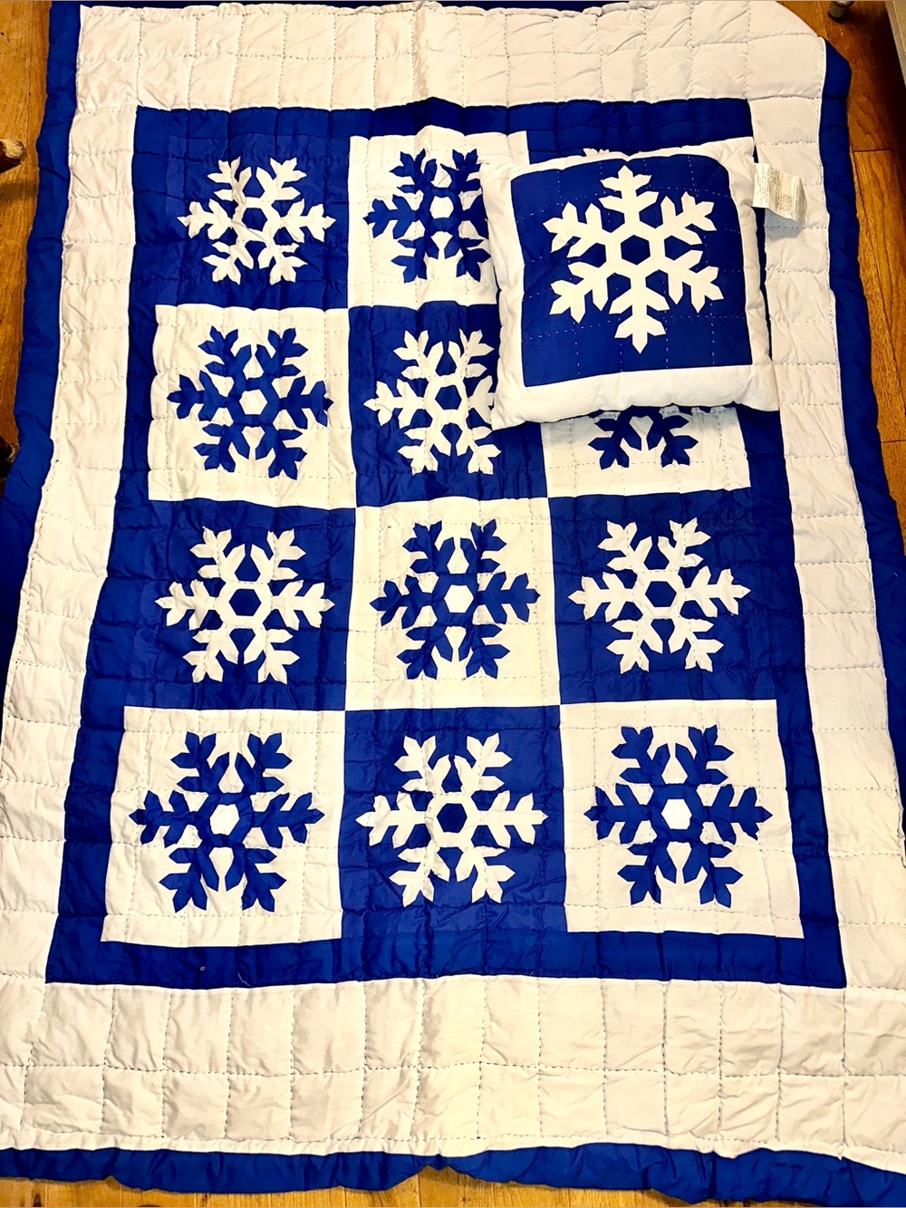 Blue & White Snowflake Quilted Throw Set